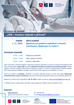 &bdquo;CBA &ndash; Anal&yacute;za n&aacute;kladů a př&iacute;nosů&ldquo; (CzechInvest 12/2009)