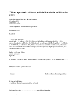 Žádost o vzdělání podle IVP - Základní škola a mateřská škola