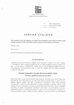 Oznámení - Zásady územního rozvoje Jihomoravského kraje formou