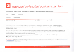 přeru&scaron;en&iacute; dod&aacute;vky elektřiny
