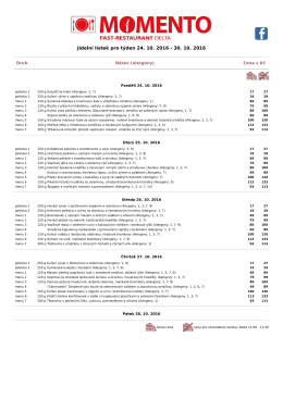 J&iacute;deln&iacute; l&iacute;stek pro t&yacute;den 24. 10. 2016 - 30. 10. 2016