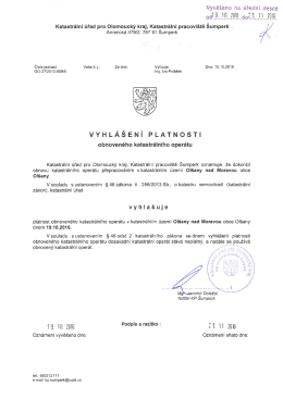 Vyhlášení platnosti obnoveného katastrálního operátu