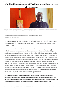 Cardinal Robert Sarah: «L`Occident a renié ses racines - ac
