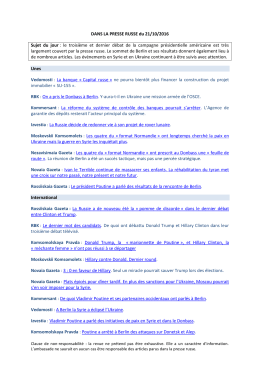 DANS LA PRESSE RUSSE du 21/10/2016 Sujet du jour : le