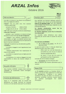 ARZAL Infos Octobre 2016