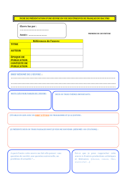 FICHE DE PR&Eacute;SENTATION D`UNE &OElig;UVRE EN VUE DES