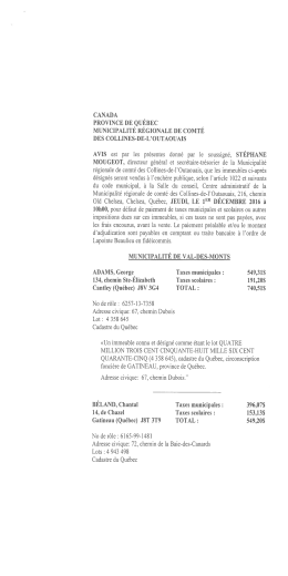 Page 1 CANADA PROVINCE DE QUÉBEC MUNICIPALITÉ