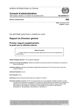 Rapport du Directeur général – Premier rapport supplémentaire