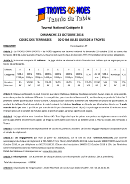 Tournoi National Catégorie B DIMANCHE 23 OCTOBRE