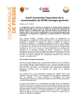 &eacute;co21 &eacute;conomise l`&eacute;quivalent de la consommation de 40