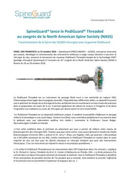 SpineGuard&reg; lance le PediGuard&reg; Threaded au congr&egrave;s de la North
