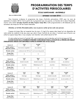 PROGRAMME TAP St Marie Maternelle Sept Oct 2016 Cossé