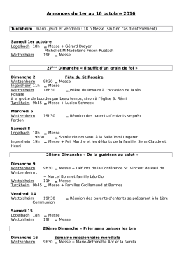 Annonces du 1er au 16 octobre 2016