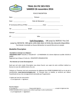 TRAIL DU PIC DES FEES SAMEDI 26 novembre 2016
