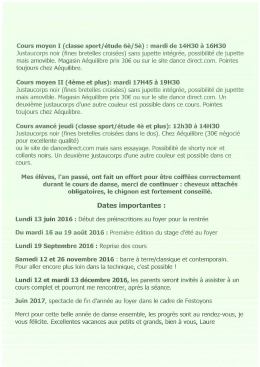 Page 1 Cours moyen I (classe sport/étude 6è/5è) : mardi de 14H30