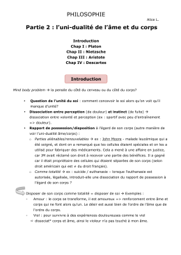 PHILOSOPHIE Partie 2 : l`uni-dualité de l`âme et du corps