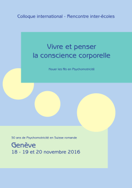 Vivre et penser la conscience corporelle Gen&egrave;ve
