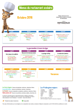 Menus du restaurant scolaire Octobre 2016