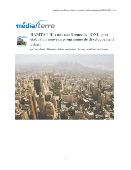 HABITAT III : une conférence de l`ONU pour établir un