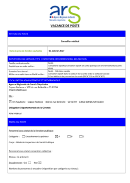 Conseiller m&eacute;dical - Agences R&eacute;gionales de Sant&eacute;
