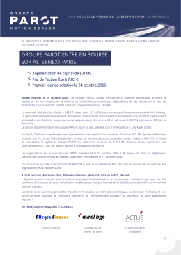 groupe parot entre en bourse sur alternext paris