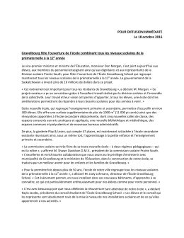 POUR DIFFUSION IMMÉDIATE Le 18 octobre 2016 Gravelbourg