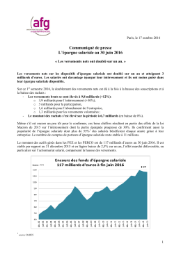 Communiqué de presse L`épargne salariale au 30 juin 2016