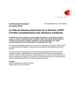 La Ville de Genève prend acte de la décision d`EDF d`arrêter