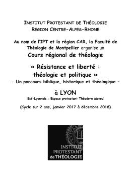 Cours régional de Theologie IPT-LYON 2017