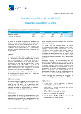 3T16 - Poursuite de la progression des loyers