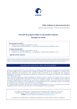 ACTUALIT&Eacute;S Chiffre d`affaires du 3&egrave;me trimestre 2016