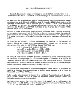 AVIS D`ENQUÊTE PUBLIQUE UNIQUE Demande d`autorisation
