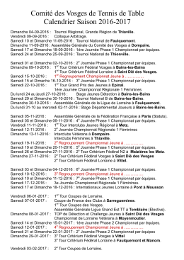 Calendrier saison 2016 - 2017 - Comité des Vosges de Tennis de