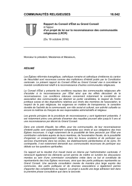 Rapport du Conseil d`&Eacute;tat au Grand concernant la reconnaissance