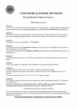 Page 1 CONCOURS de POESIE JEUNESSE Prix du Festival