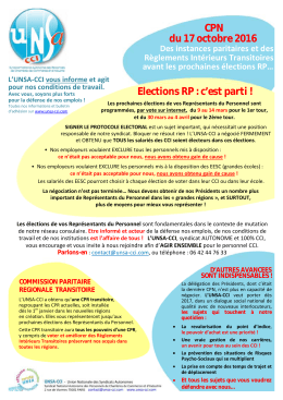 CPN du 17 octobre 2016 Elections RP : c`est parti