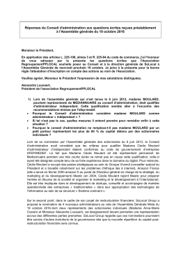 Réponses du Conseil d`administration aux