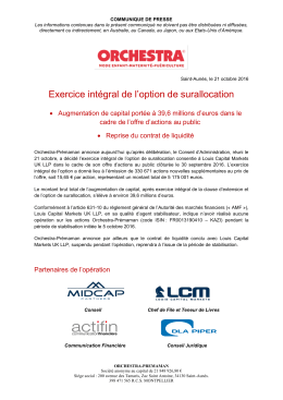Exercice intégral de l`option de surallocation