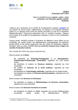T&eacute;l&eacute;charger l`appel &agrave; candidatures - Agence pour l`Evaluation de la