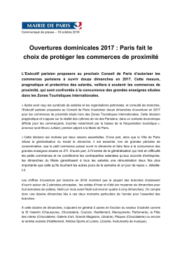 Ouvertures dominicales 2017 : Paris fait le choix de prot&eacute;ger les