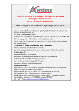 Chef de Projet en Exp&eacute;rimentation Agronomique en CDI