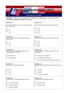 Consigne - Après avoir lu le document « Président de la République