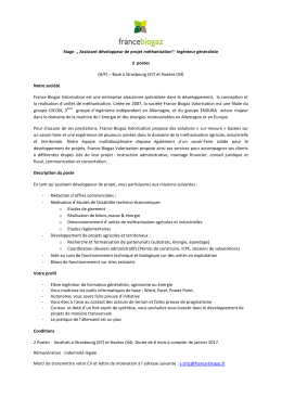 Stage &bdquo; Assistant d&eacute;veloppeur de projet m&eacute;thanisation&ldquo;