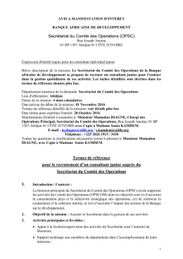 Secr&eacute;tariat du Comit&eacute; des Operations (OPSC) Termes de r&eacute;f&eacute;rence