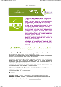 L`ACTU de Ressources Sant&eacute; Vaucluse