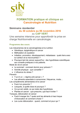 FORMATION pratique et clinique en Cancérologie et Nutrition