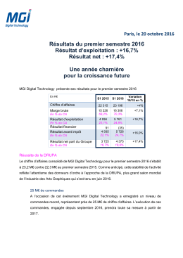 Paris, le 20 octobre 2016 Résultats du premier semestre 2016