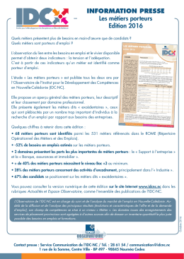 INFORMATION PRESSE Les m&eacute;tiers porteurs Edition 2016