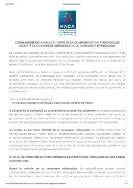 communiqu&eacute; de la haute autorit&eacute; de la communication