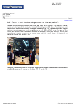 BE Green prend livraison du premier car &eacute;lectrique